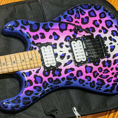 Kramer 2015 Pacer Satchel Purple Leopard MIK Steel Panther Guitar w/Fender Bag, Very RARE, EXC! image 3