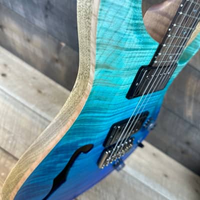 PRS Wood Library Custom 24 Semi-Hollow Flame Maple 10 Top, Korina Back, Torrified Maple Neck, Ziricote FB - Blue Fade 391867 image 11