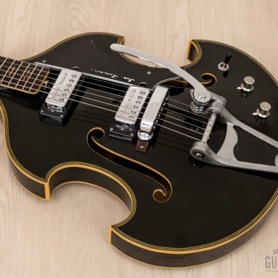 1960s Firstman Liverpool 67 Special Vintage Hollowbody Guitar Black w/ Case & Tags, Japan image 11