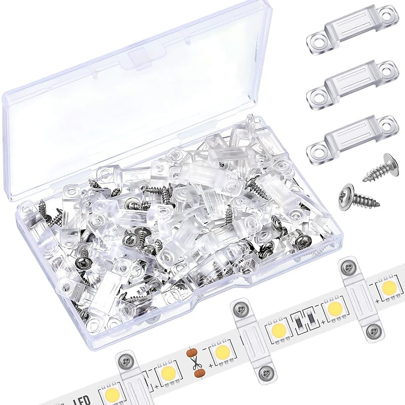100 Pieces Led Light Hangers Led Light Clips Strip Led Light Holder Clear  Tape Clamp Outdoor Light Fixed Clips With 200 Pieces Screws For 12 Mm Wide  Ip67/68 Strip Lights