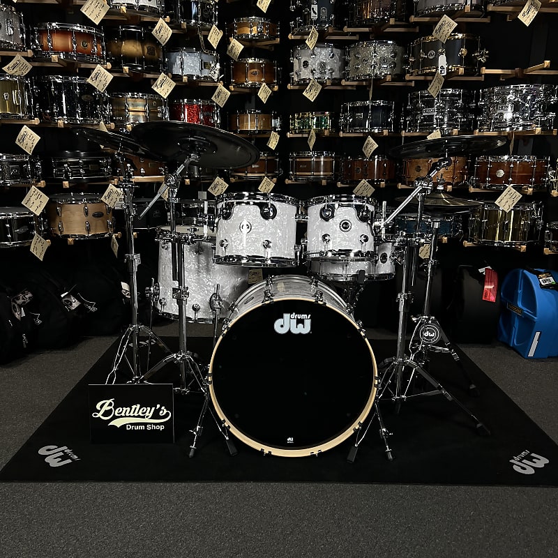 DWe Electronic Acoustic Drum Set Kit 10/12/16/22" with 14" Matching Snare & Cymbal Pack in White Marine Pearl image 1