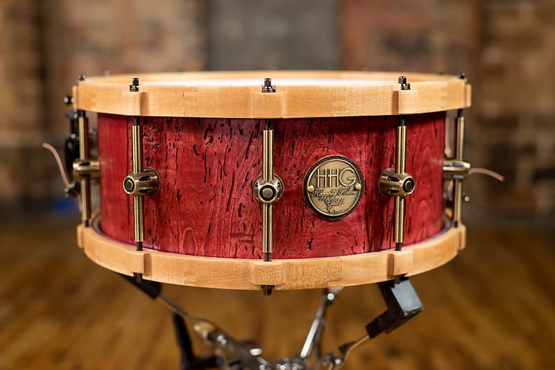 HHG Drums 14x6 Reclaimed Maple With Matching Hoops, Satin Red image 1