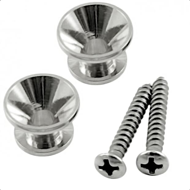 Traditional Strap Button Set for Guitar & Bass (2) Chrome image 1