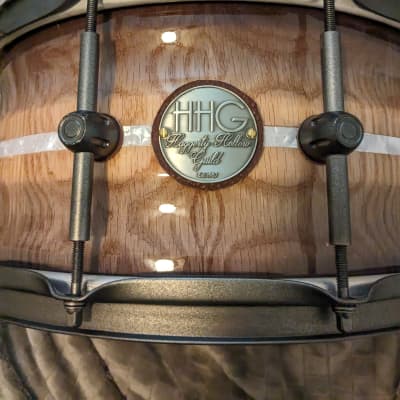 HHG Drums Contoured Red Oak Stave Snare Drum 14x7 Smoky Gloss w/Gunmetal Hardware image 3