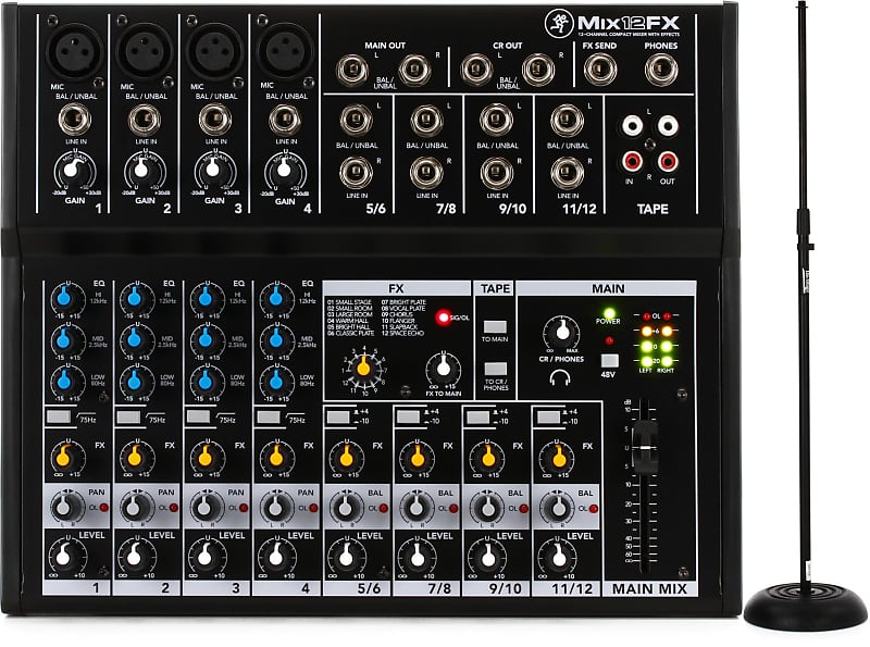 Mackie Mix12FX 12channel Compact Mixer with Effects Bundle Reverb