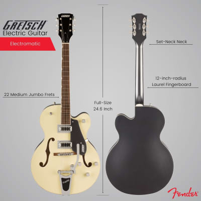 Gretsch G5420T Electromatic Hollow Body Electric Guitar (Two-Tone Vintage White/London Gray) with Bigsby Tremolo - Dual-Coil Pickups, Hollow Body Design Bundle with Gretsch G6241FT Hardshell Case image 3