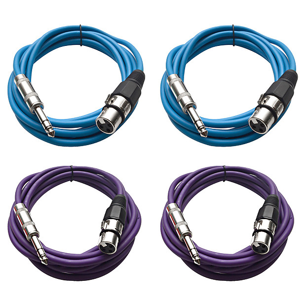 Seismic Audio SATRXL-F10-2BLUE2PURPLE 1/4" TRS Male to XLR Female Patch Cables - 10' (4-Pack) image 1