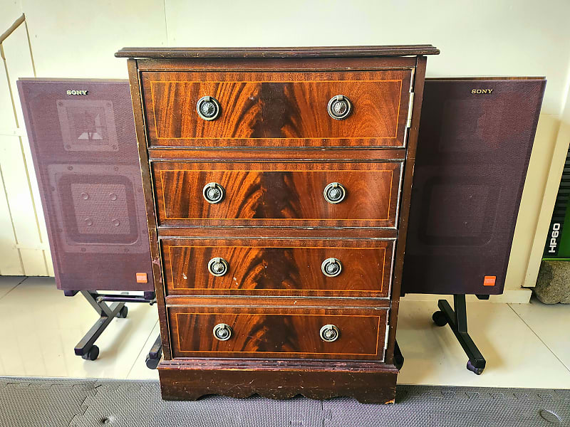Vintage Stereo System with Powered Hardwood Cabinet - Sansui / Sony / Xenon  			