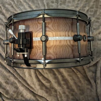 HHG Drums Contoured Red Oak Stave Snare Drum 14x7 Smoky Gloss w/Gunmetal Hardware image 7