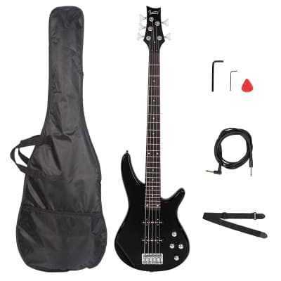 Glarry GIB Electric 5 String Bass Guitar Full Size Bag Strap Pick Connector Wrench Tool 2020s - Black image 1