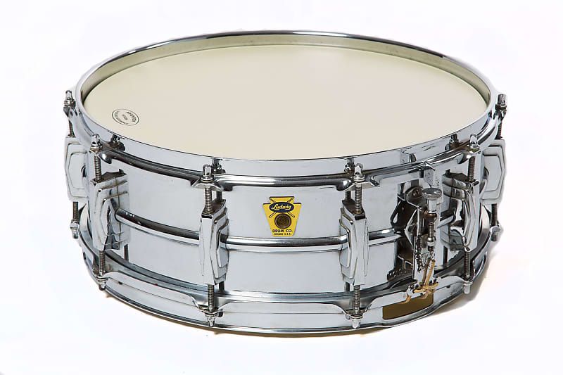 Ludwig No. 400 Super-Ludwig 5x14" Chrome Over Brass Snare Drum with Transition Badge 1958 - 1960 image 4