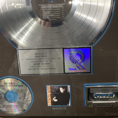 Stan Lynch Don Henley, RIAA, The End of Innocence, Multi-Platinum Record (#2) image 3