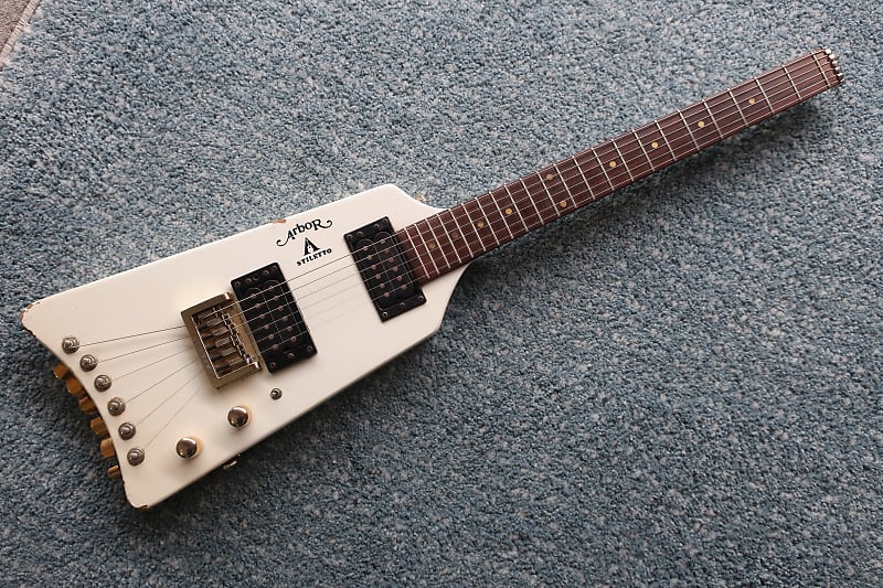 Vintage 1980s Arbor Stiletto Headless Guitar White Hondo