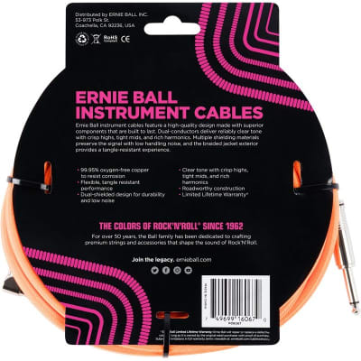 Ernie Ball 6067 Braided Instrument Cable, 25ft/7.6m, Neon Orange image 2