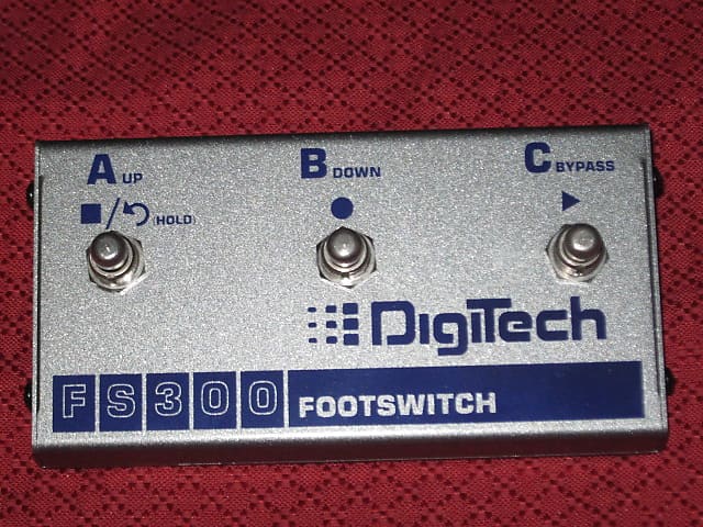 lightly used (mostly areas are A+ or near A+ except bottom side) DigiTech FS300 Footswitch  (Silver Casing with Blue Graphic) NO box / NO paperwork (NOTE: you need a TRS STEREO Cable - NOT included -  for this footswitch to work) image 1
