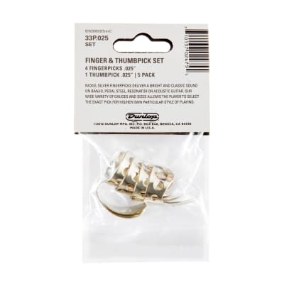 Dunlop 33P025 Nickel Silver .025mm Finger/Thumbpicks (5-Pack