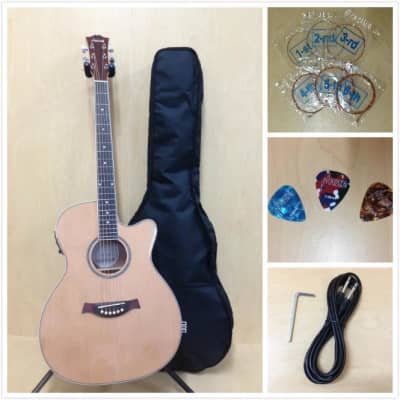 Haze F560CEQN 40" OM Shape Acoustic Guitar, Gloss Natural, EQ, Cutaway + Free Gig Bag image 1