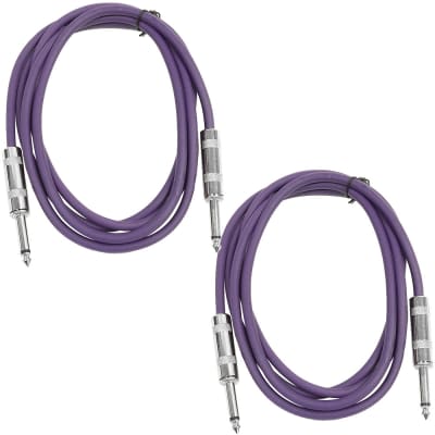 2 Pack of 6 Foot 1/4" TS Patch Cables 6' Extension Cords Jumper - Purple & Purple image 1
