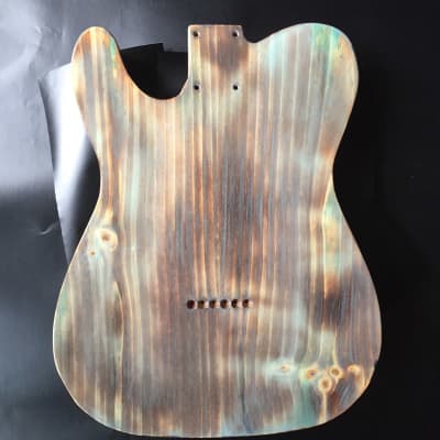 Rusted Relic Tele body 2 piece  burnt pine shou sugi ban style with  steel pickguard. Free shipping image 20