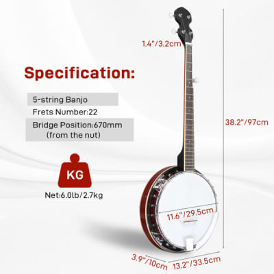 Full Size 5 String Left Handed Banjos Set with Closed Solid Sapele Back & Premium Mahogany Neck image 8