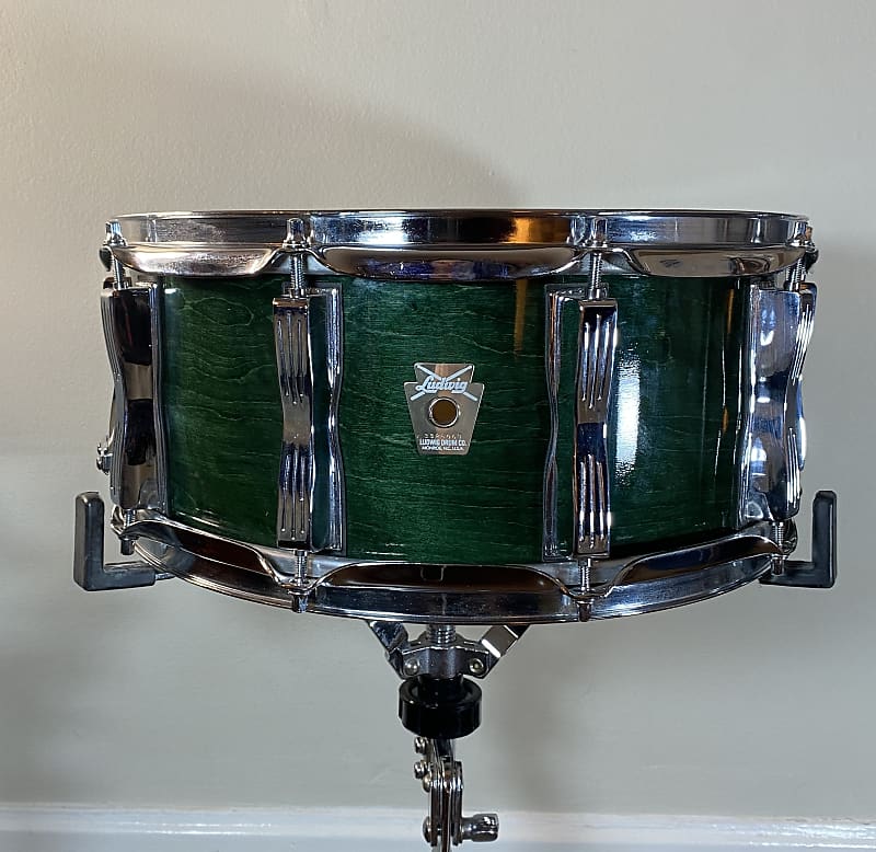 Ludwig 14x6.5 USA Maple Snare Drum Emerald Shadow Green 10 Lug Keystone Badge image 1