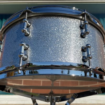 C&C Drum Company 6.5x14 Steel Snare Drum Silver Sparkle *Video Demo* image 7