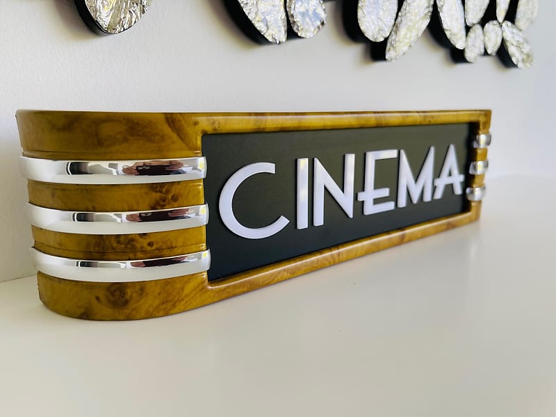 Cinema Light BATTERY POWERED 14" Sign Medium Cedar for Home Movie Cinema with 3D Raised Art deco Lettering Free Shipping image 1