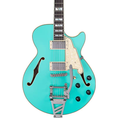 D'Angelico Deluxe SS Semi-Hollow Electric Guitar With Shield Tremolo Matte Surf Green image 1