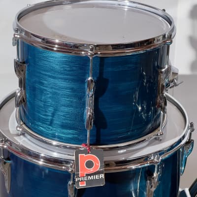 Vintage Premier 4-pc drum kit with all hardware 12/16/22/snare 1970 - Blue Shimmer image 8