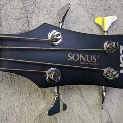 2007 Zon Sonus 4 String Bass, Ash, Trans Red, Custom Bartolinis, 24 Fret Neck, Bag image 7
