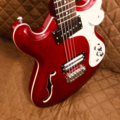 Danelectro 66BT-TRRED Semi-Hollow Double Cutaway Offset Horn Shape Baritone 6-String Electric Guitar image 11