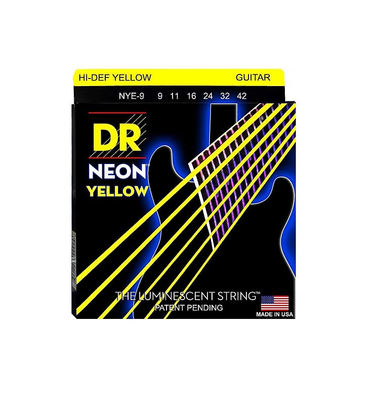 DR Strings NYE-9 Coated Nickel Hi-Def Yellow Electric Guitar Strings, Light, 9-42 image 1