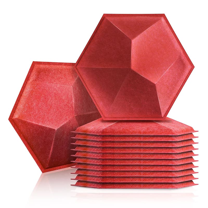 Acoustic Foam Sound Absorption Panels - Red and Black (12 Pieces)