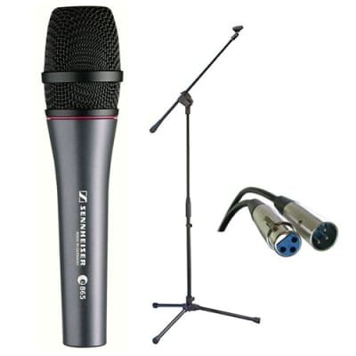 Sennheiser E865 Super-Cardioid Handheld Condenser Microphone with XLR-XLR Cable and Lightweight Boom Mic Stand image 1
