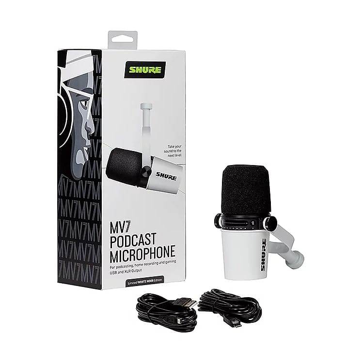 Shure MV7 White (Limited Edition) Podcast Microphone (both USB & XLR  outputs for use)