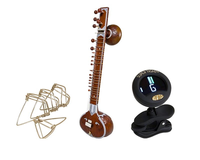 Sitar Package Includes: Standard Sitar w/ Soft Padded Case (Light) + Chromatic Clip-on Tuner + Mizra image 1