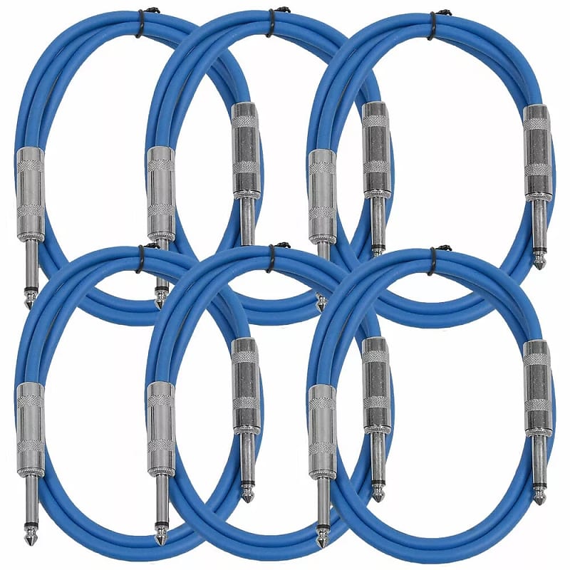New 6 Pack 1/4" Ts 2' Patch Cables - Guitar - Instrument - Blue image 1