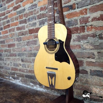 Silvertone "Atomic" Parlor Acoustic Guitar w/ Goldfoil Pickup & Rubber Bridge (1960s, Natural) image 6