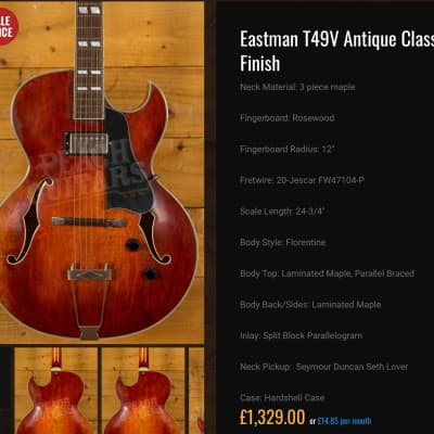Eastman T49/v Archtop Electric Guitar Antique Classic 2016 Antique Classic image 11