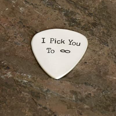 sterling silver guitar pick - playable and stamped with i pick you to infinity image 1