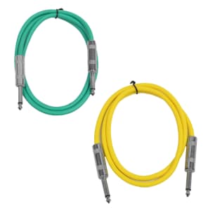 Seismic Audio SASTSX-3-GREENYELLOW 1/4" TS Male to 1/4" TS Male Patch Cables - 3' (2-Pack)