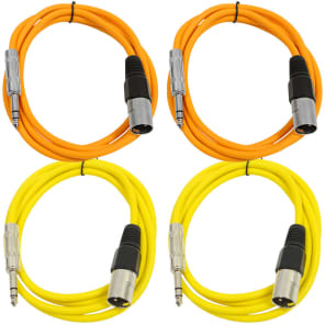 Seismic Audio SATRXL-M6-2ORANGE2YELLOW 1/4" TRS Male to XLR Male Patch Cables - 6' (4-Pack)