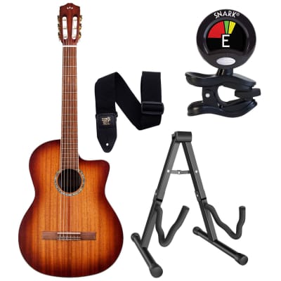 Cordoba C4-CE, Nylon String Acoustic-Electric Guitar – Edgeburst, Guitar Stand, Snark SN5X, ErnieBall P04037 Strap Bundle image 1