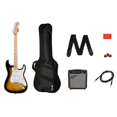 Squier Sonic Stratocaster Pack with 6-String, Right-Handed, Maple Fingerboard Electric Guitar, Padded Gig Bag, and 10G Amplifier (2-Color Sunburst) image 1