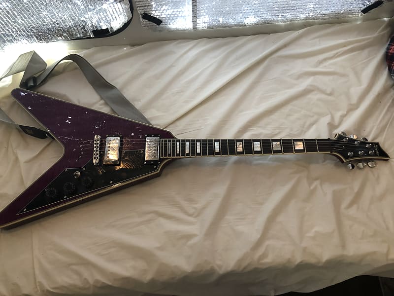 Schecter Custom Flying V Electric Guitar Purple Flamed NICE | Reverb