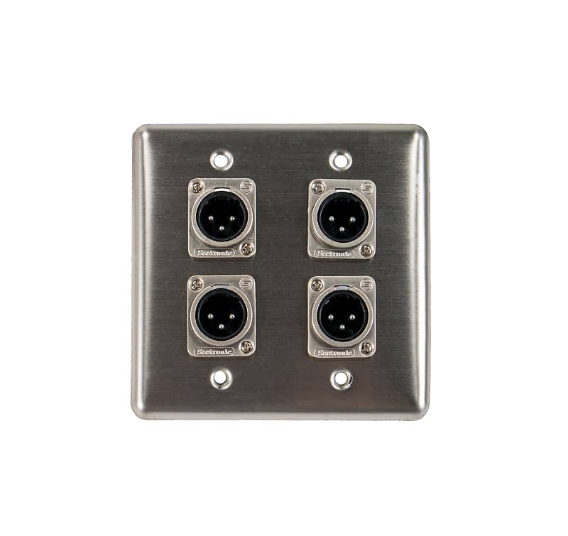 OSP Q-4-4XM Stainless Steel Quad Wall Plate w/ 4 XLR Male Connectors image 1