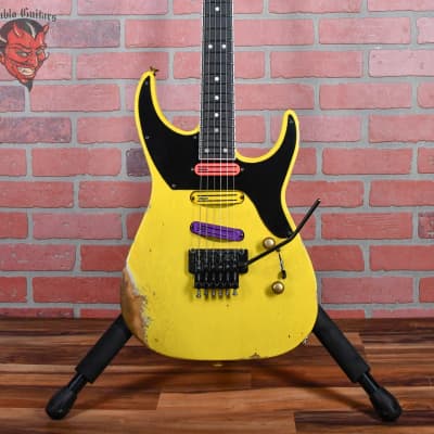 Jackson USA Custom Shop Music Zoo Exclusive SL-3S V Soloist Graffiti Yellow Nitro Relic 2023 w/OHSC for sale