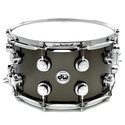 DW Collectors Series Satin Black Brass Snare Drum 14x8 Chrome Hardware image 1
