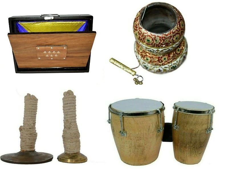 Naad Musical Shruti Box Bhapang Brass Thalam Bango Drum Small Instruments Combo Set image 1