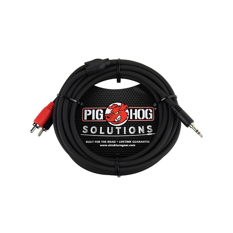 Pig Hog PB-S3R10 10' 3.5mm to Dual RCA Male Stereo Breakout Cable, image 1